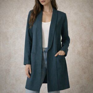 Soft Surroundings Longline Blazer M Tall Cotton Linen Teal Lagenlook Jacket